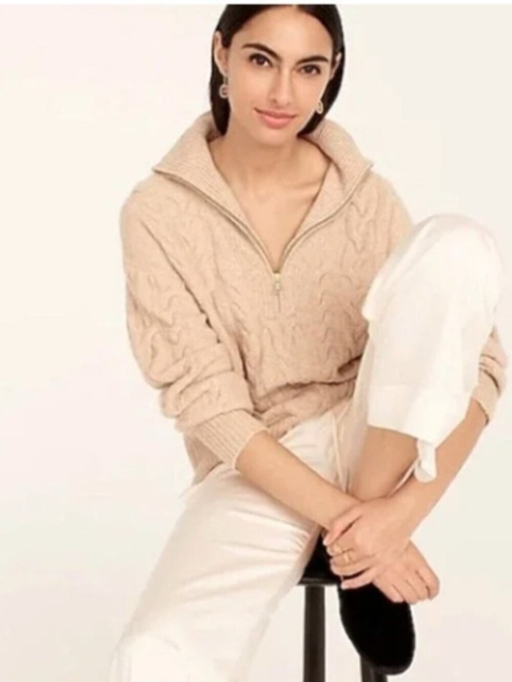J.CREW Womens’ Beige Cable Knit 1/2 Zip Sweater in Supersoft Yarn Size XS BD032
